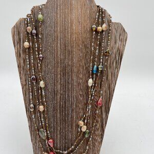 Express Multicolor Beaded Necklace With Glass & Metal Accents 24” Double Strand